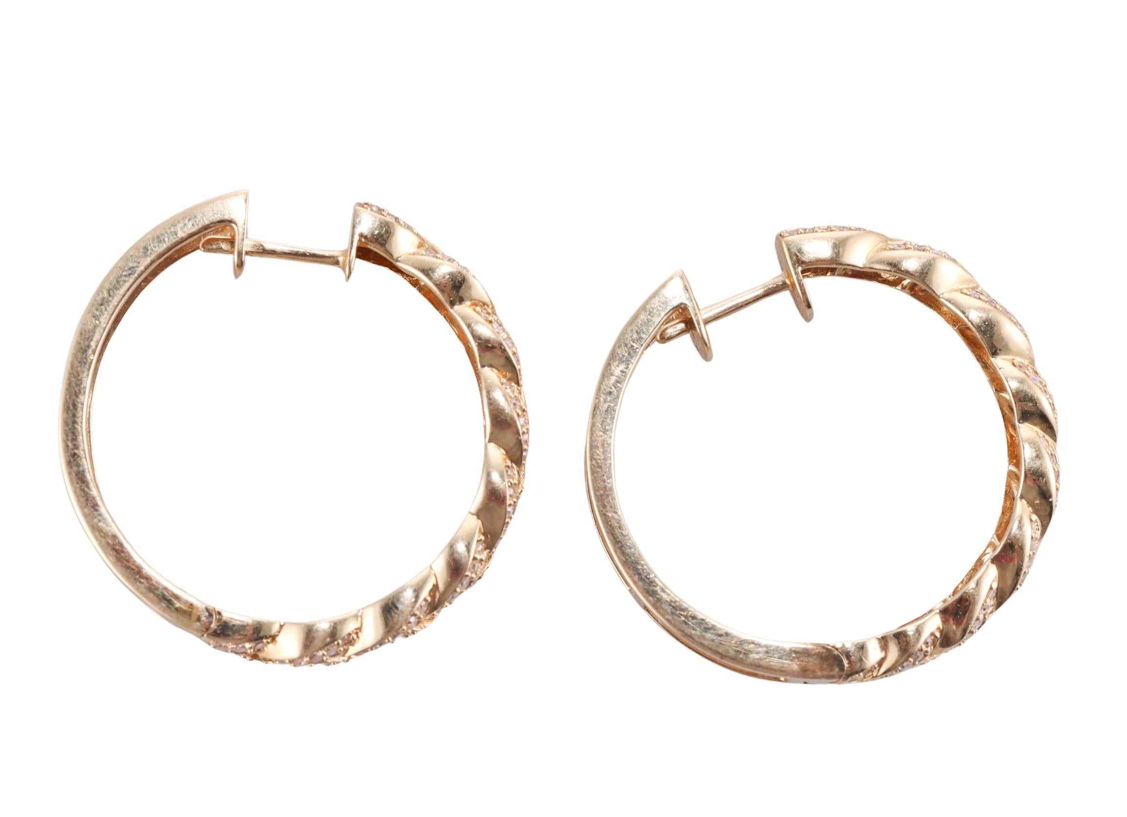 Gold Diamond Braided Hoop Earrings In Excellent Condition For Sale In New York, NY