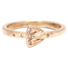 Gold Diamond Buckle Ring, 14K Yellow Gold, Ring Size 3.75, Small Diamond Buckle 