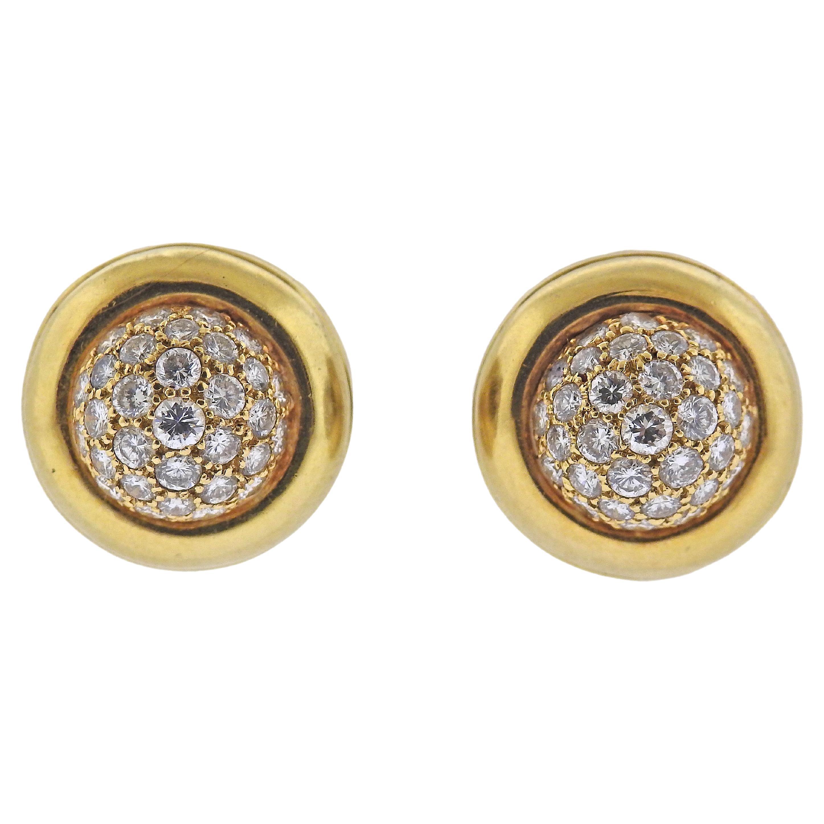 Gold Diamond Button Earrings For Sale