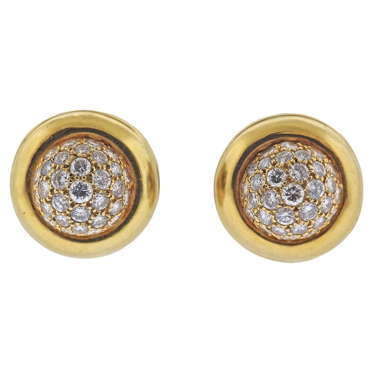 Gold Diamond Button Earrings For Sale at 1stDibs