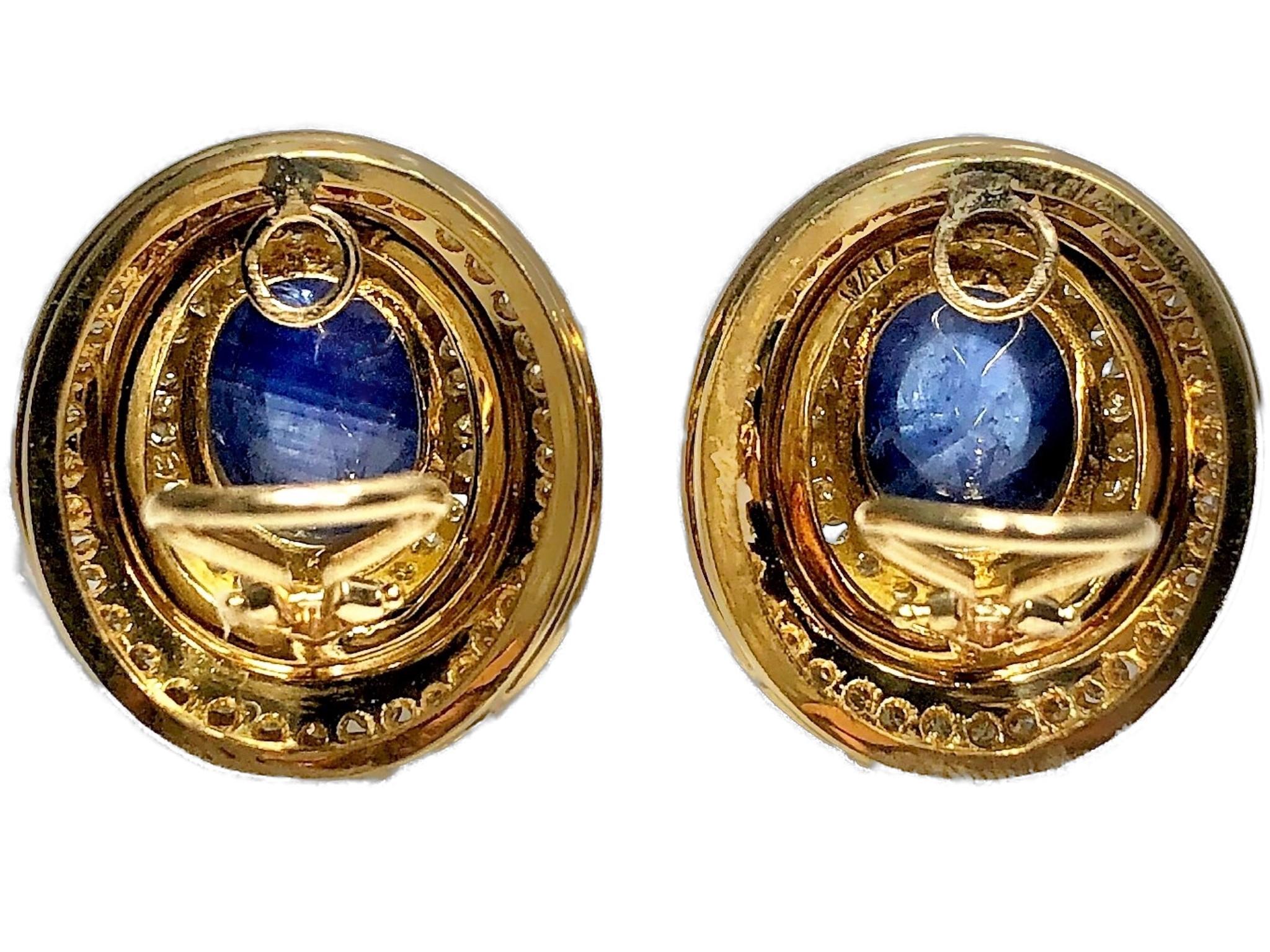 Ovale Ohrringe aus Gold mit Diamanten und Cabochon-Saphiren (Ovalschliff)