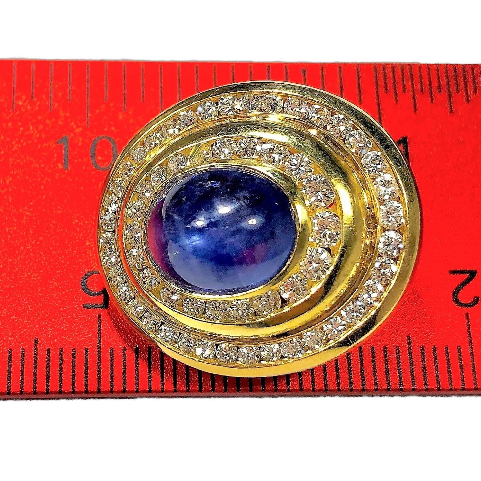 Gold Diamond Cabochon Sapphire Oval Earrings In Good Condition In Palm Beach, FL