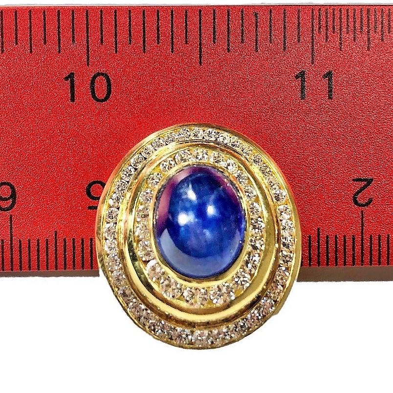 Women's Gold Diamond Cabochon Sapphire Oval Earrings