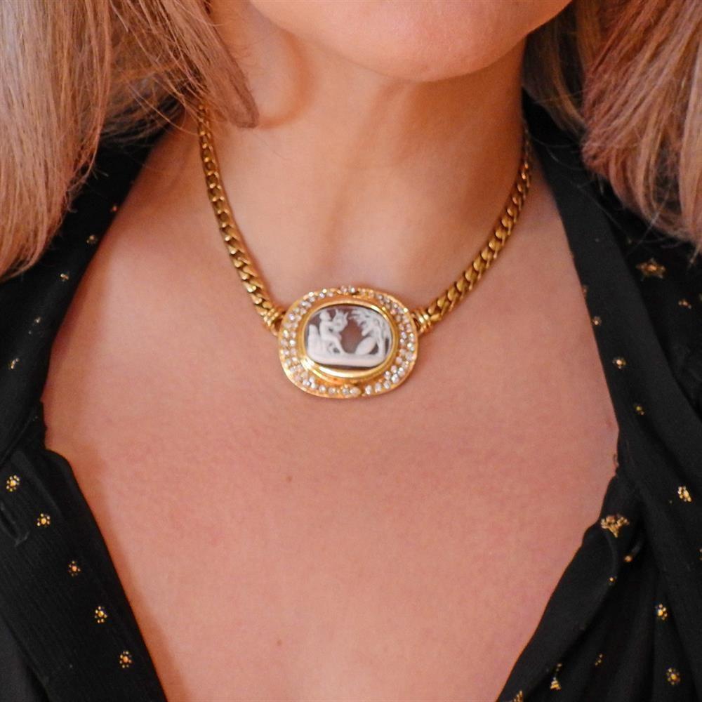 Gold-Diamant-Kamee-Halskette im Angebot 1
