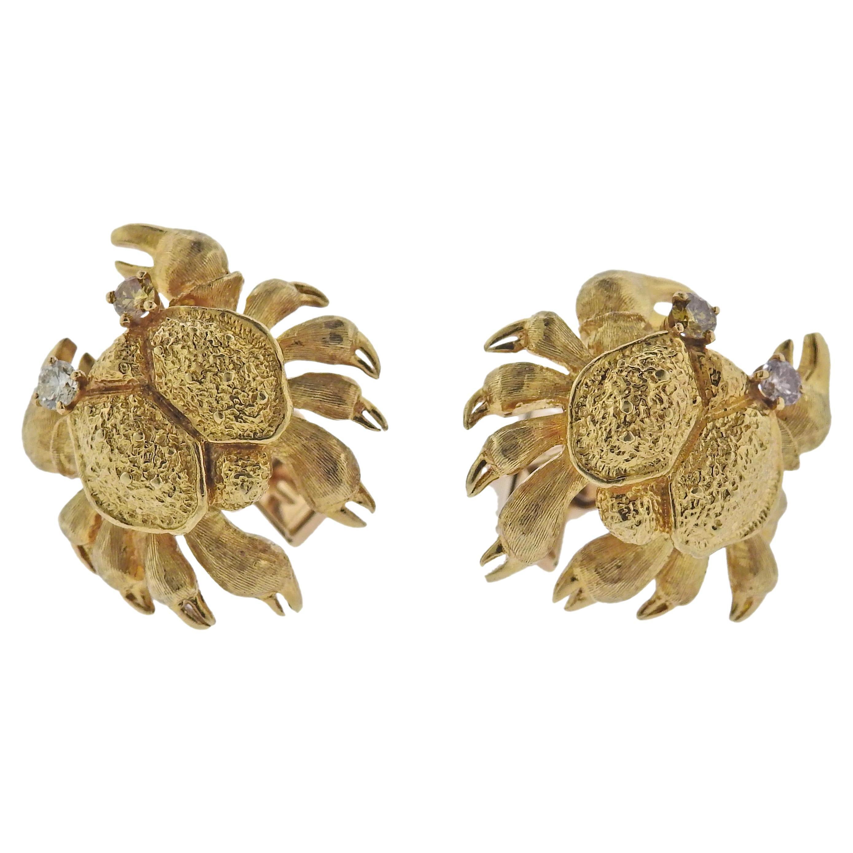 Gold Diamond Cancer Zodiac Cufflinks For Sale