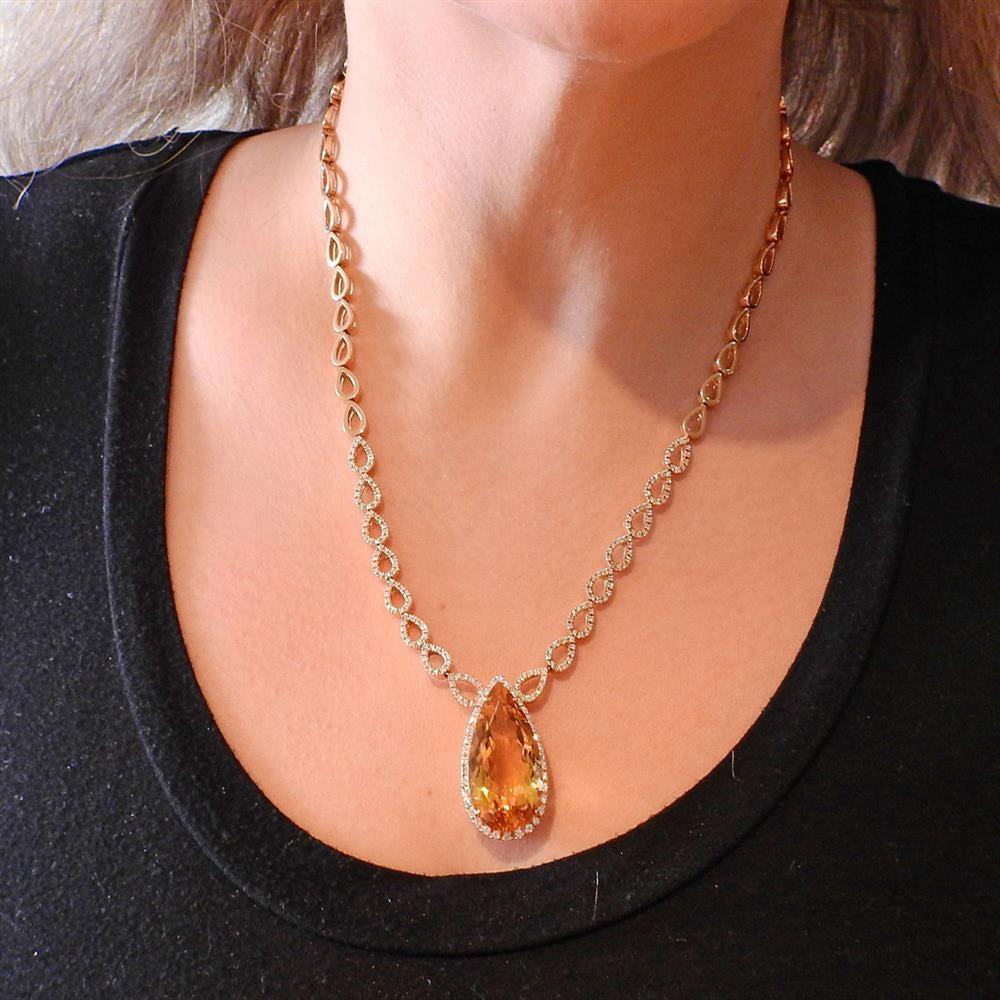 Gold Diamond Citrine Necklace For Sale 2