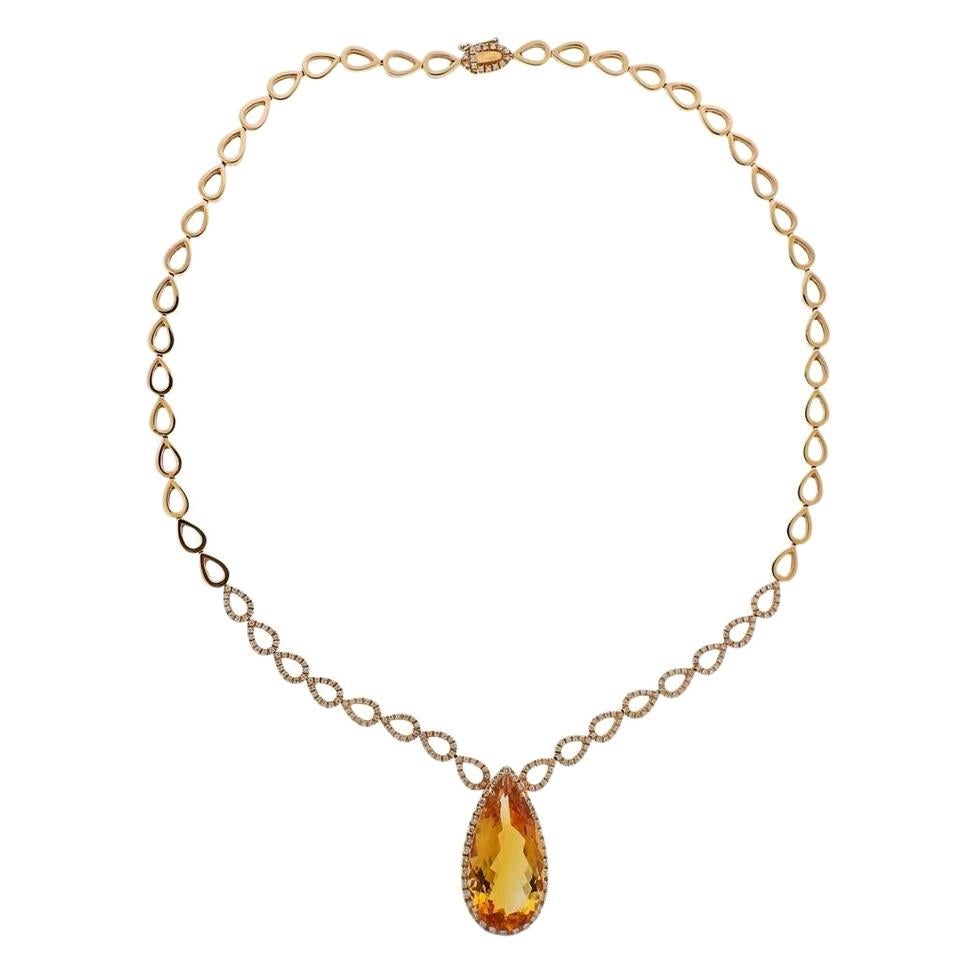 Gold Diamond Citrine Necklace