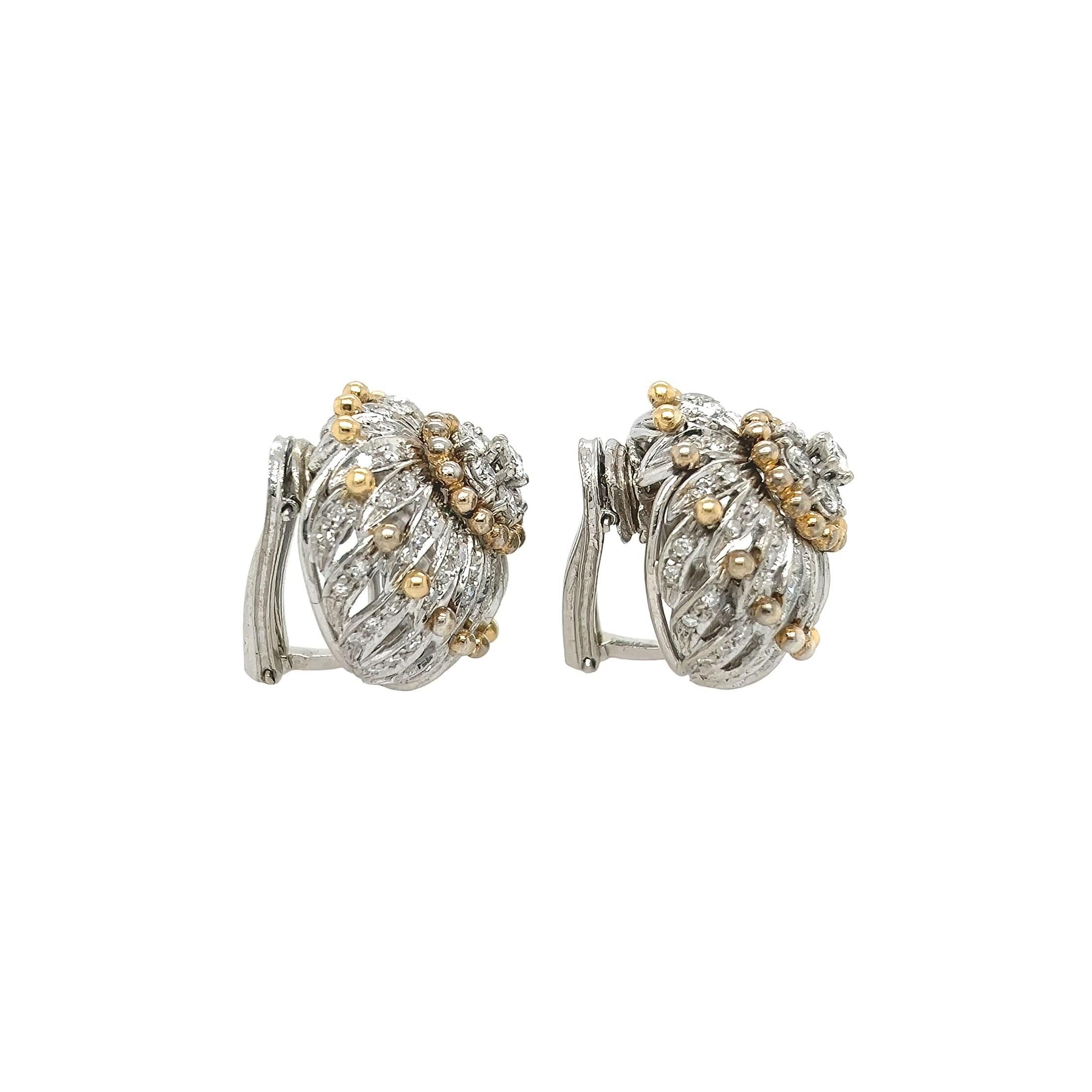 Single Cut Gold Diamond Cluster Spiral Earrings