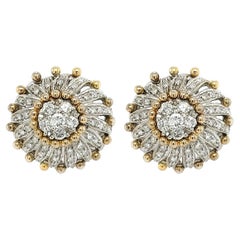 Gold Diamond Cluster Spiral Earrings