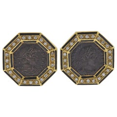 Vintage Gold Diamond Coin Enamel Earrings