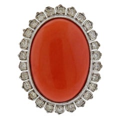 Anillo Cúpula Diamante Oro Coral Natural Grande