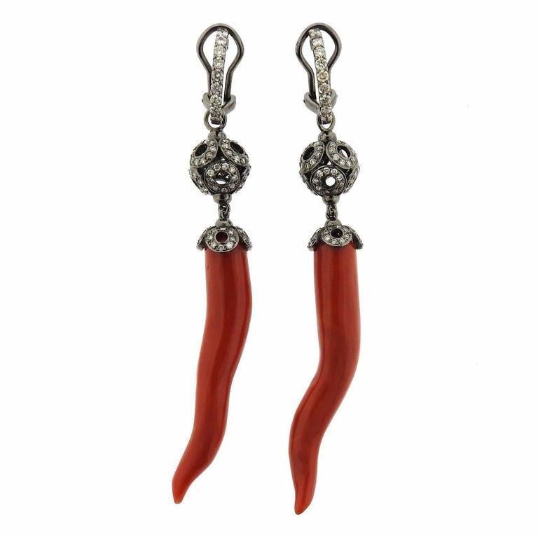 Women's Gold Diamond Coral Night and Day Earrings