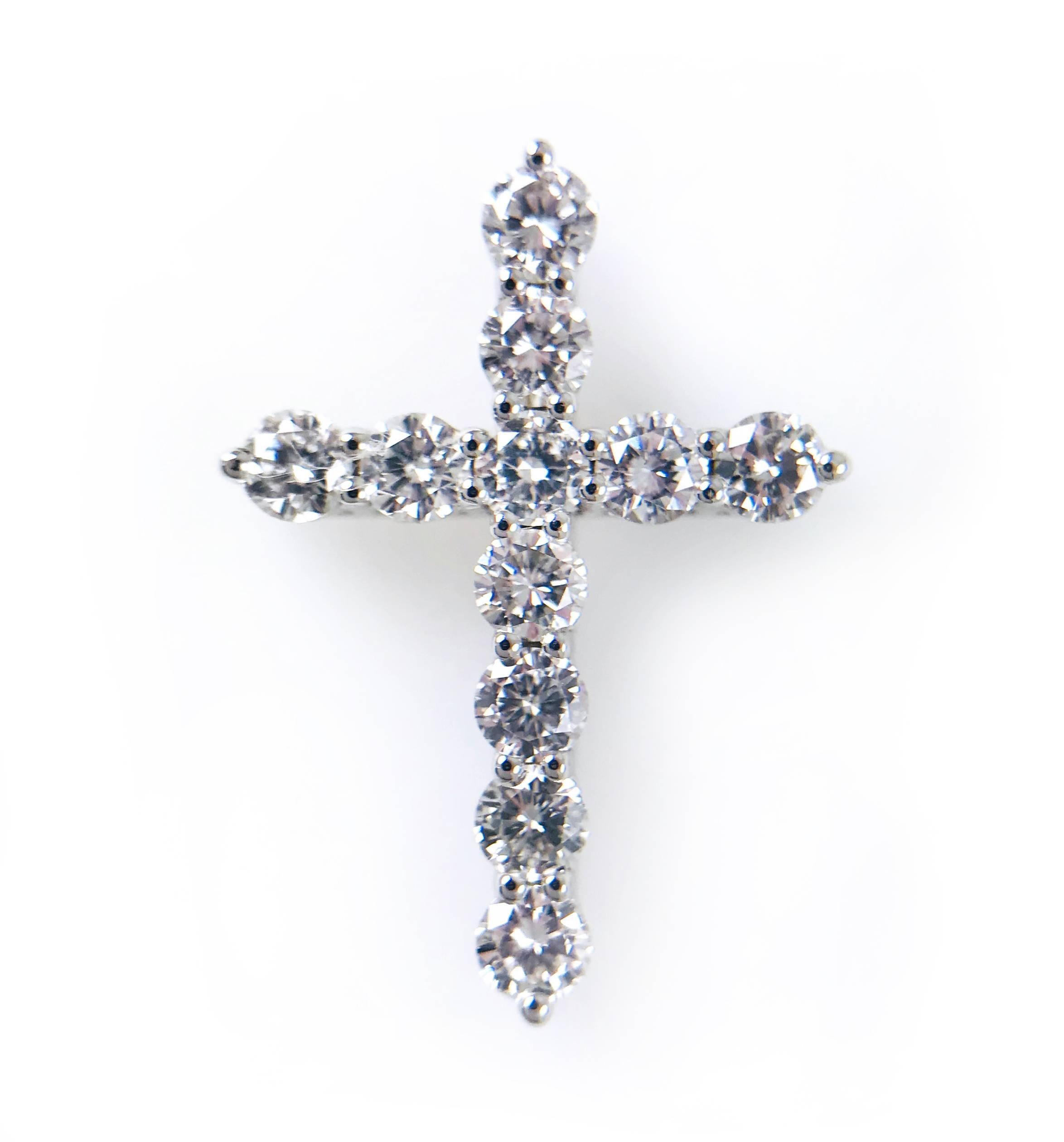 Contemporary 14 Karat Gold Diamond Cross Pendant, 0.66 Carat