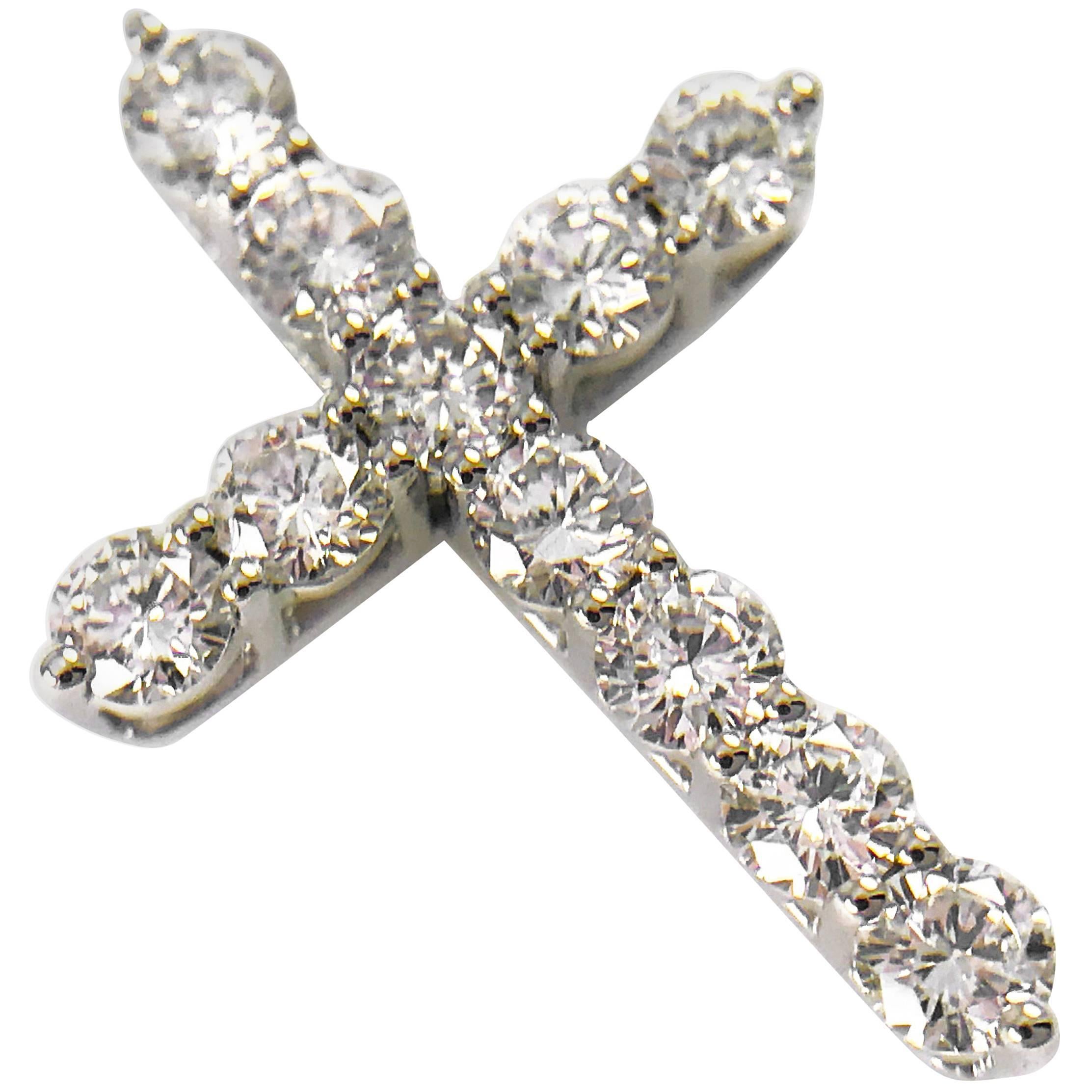 14 Karat Gold Diamond Cross Pendant, 0.66 Carat