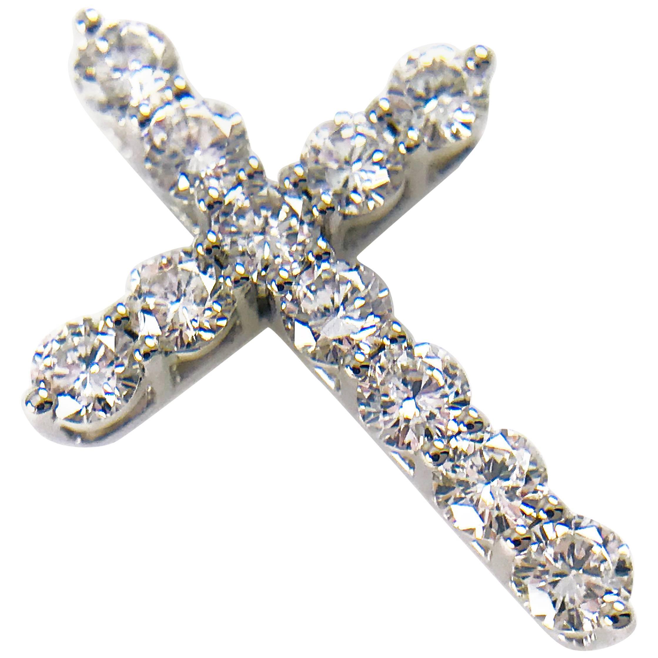 14 Karat Gold Diamond Cross Pendant, 0.69 Carat