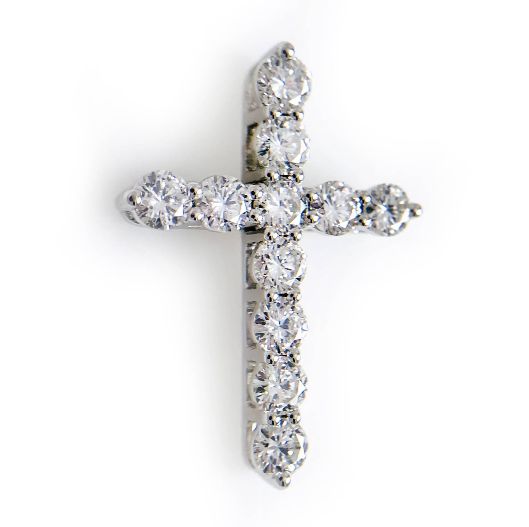 Contemporary 14 Karat Gold Diamond Cross Pendant, 0.81 Carat For Sale