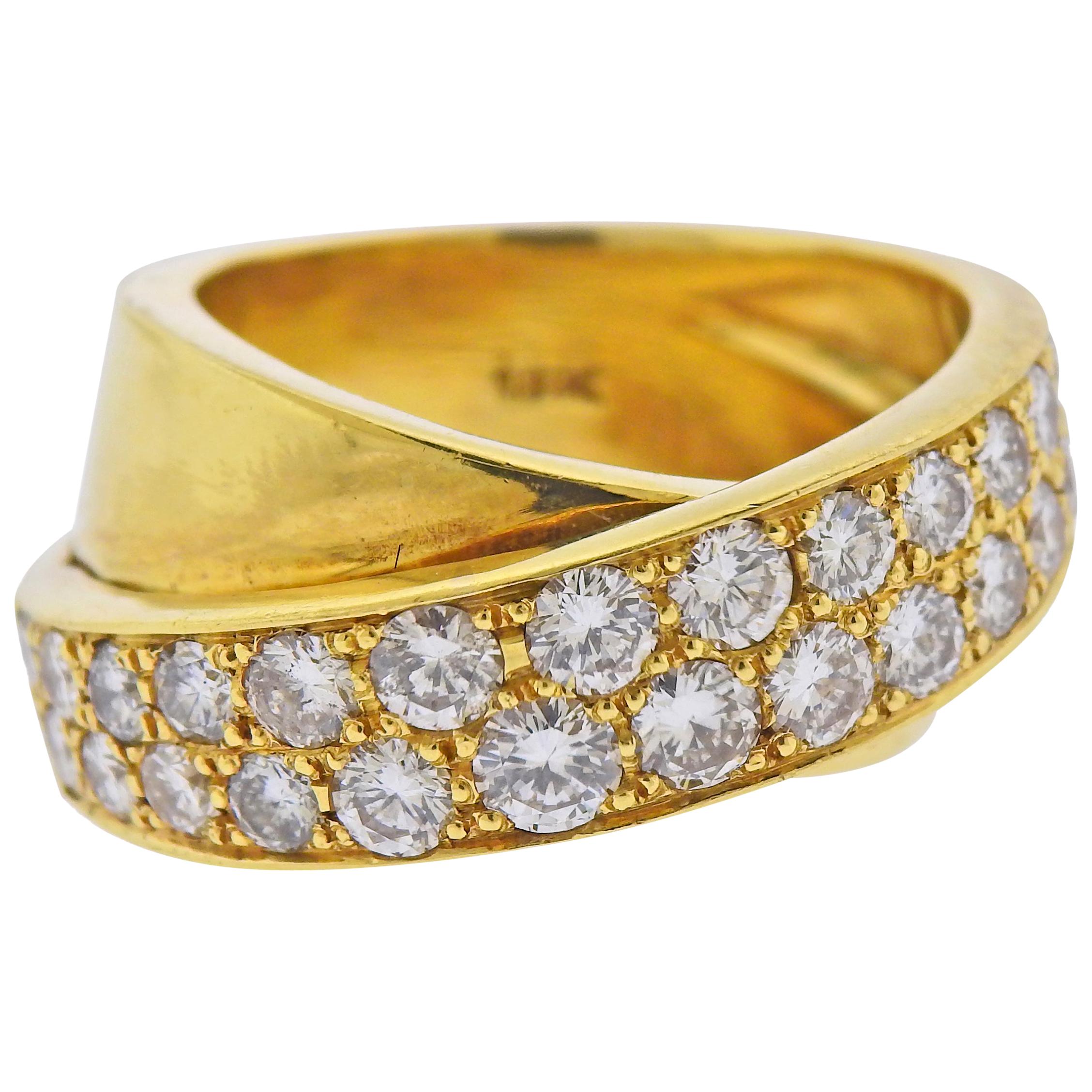 Gold Diamond Crossover Ring For Sale