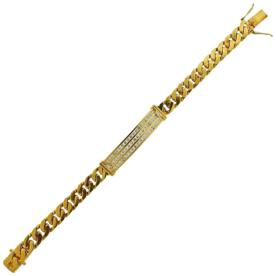 Gold Diamond Curb Link Tag Men's Bracelet