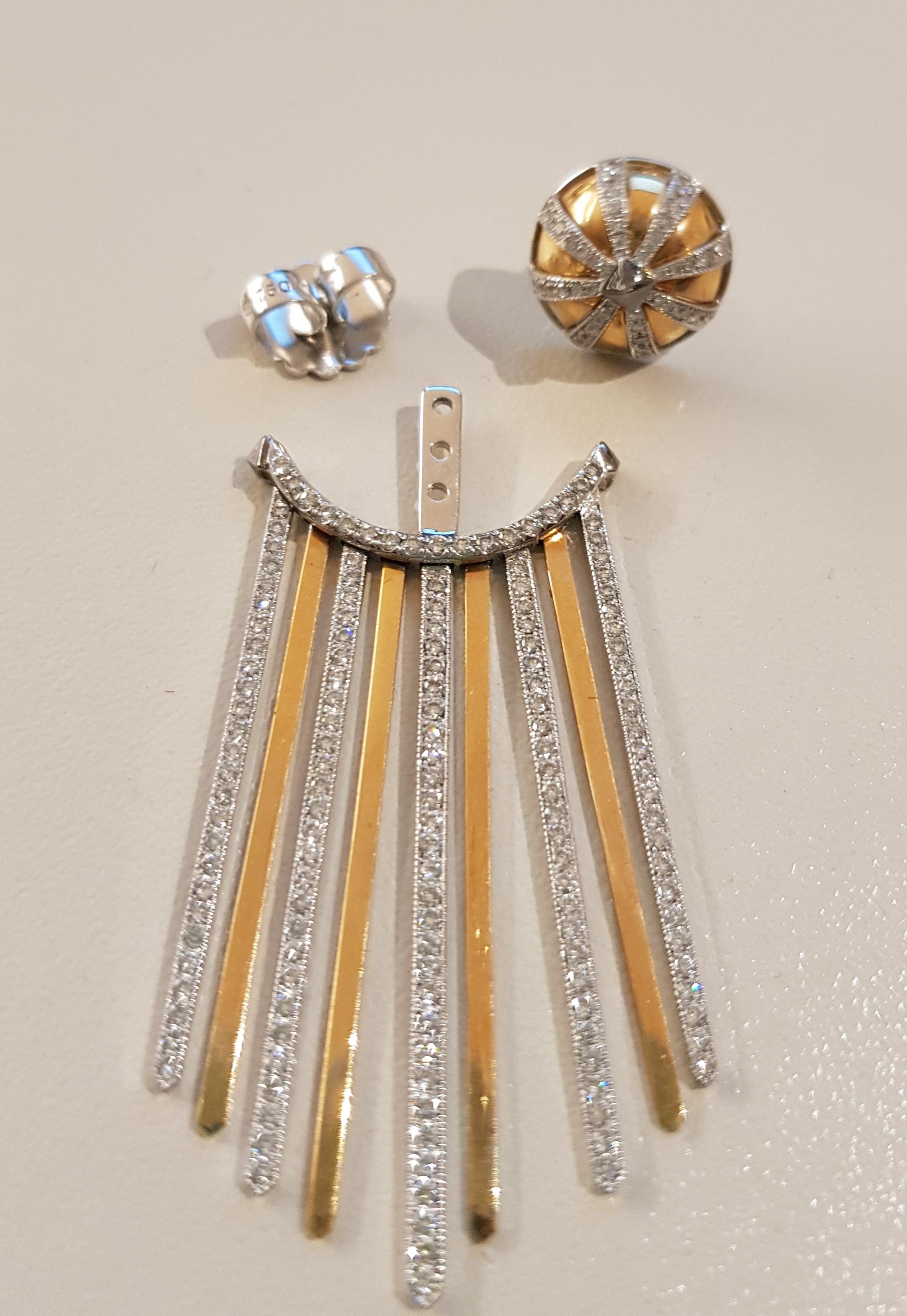 Gold Diamond Dangle Earrings For Sale 1