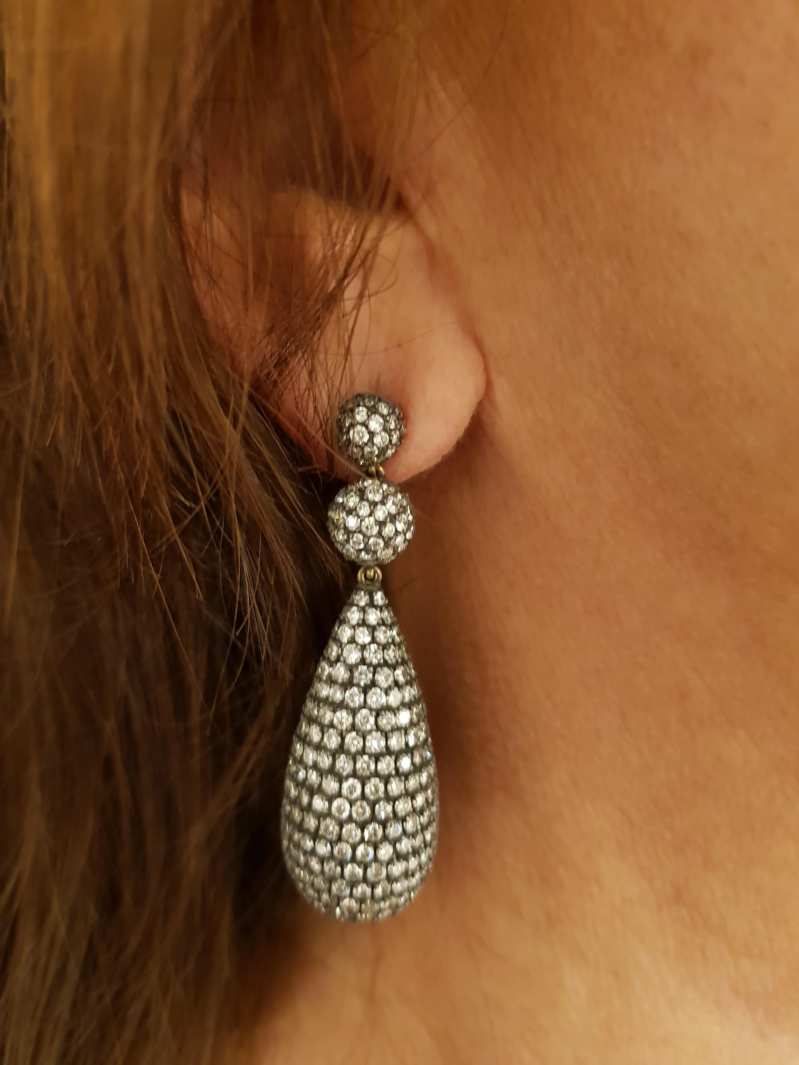 Contemporary Gold Diamond Drop Cocktail Earrings For Sale