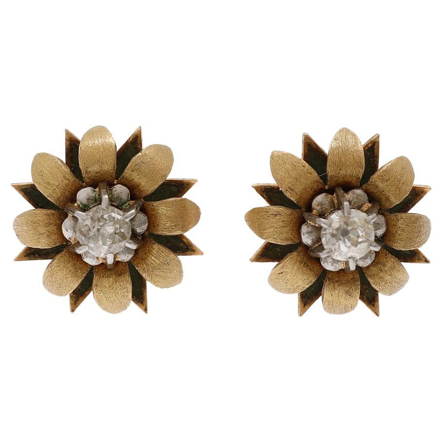 Gold Diamond Earrings, Spain, circa 1940. For Sale