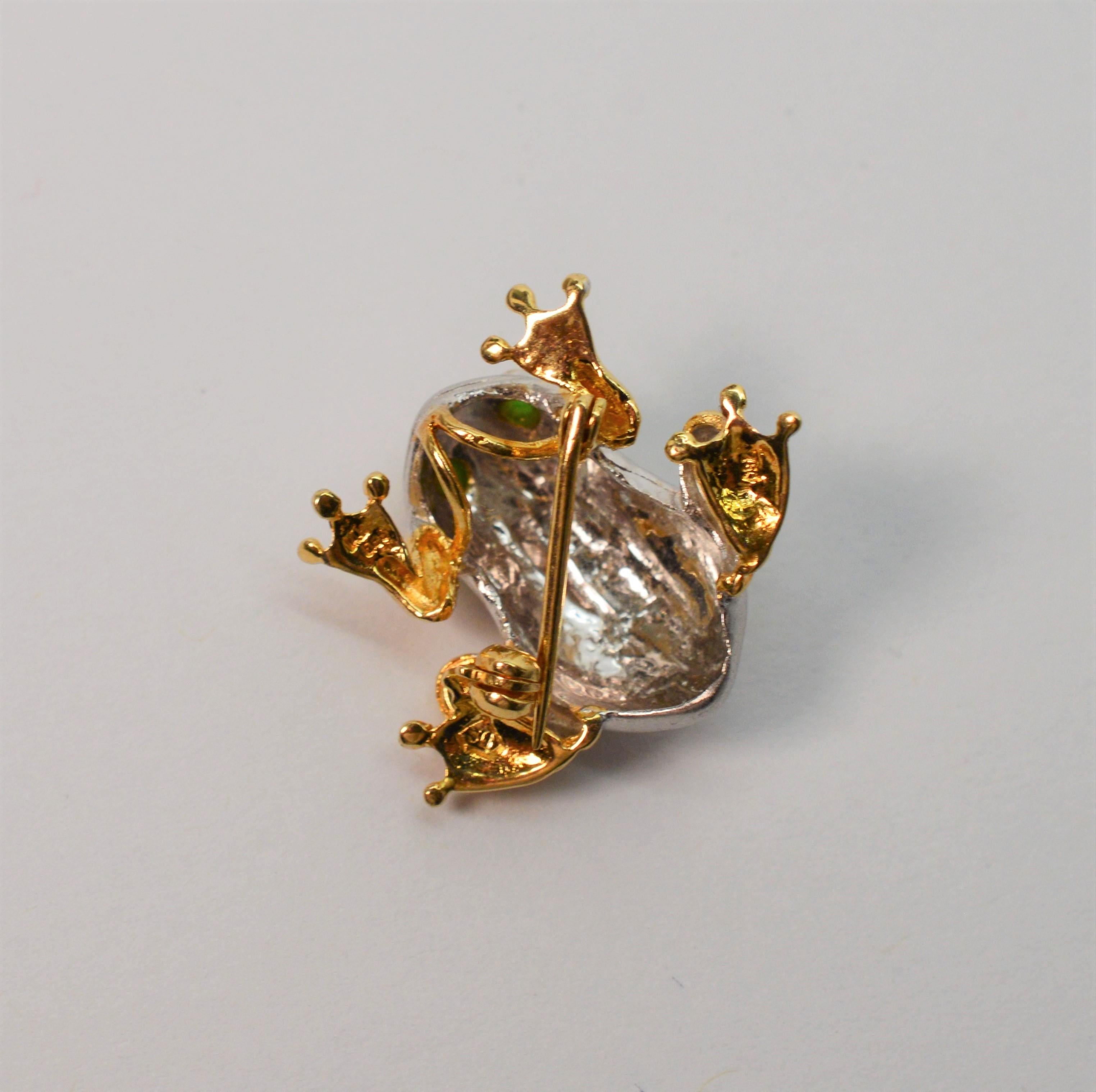 Cabochon Gold Diamond Emerald Bullfrog Pin Brooch Pendant