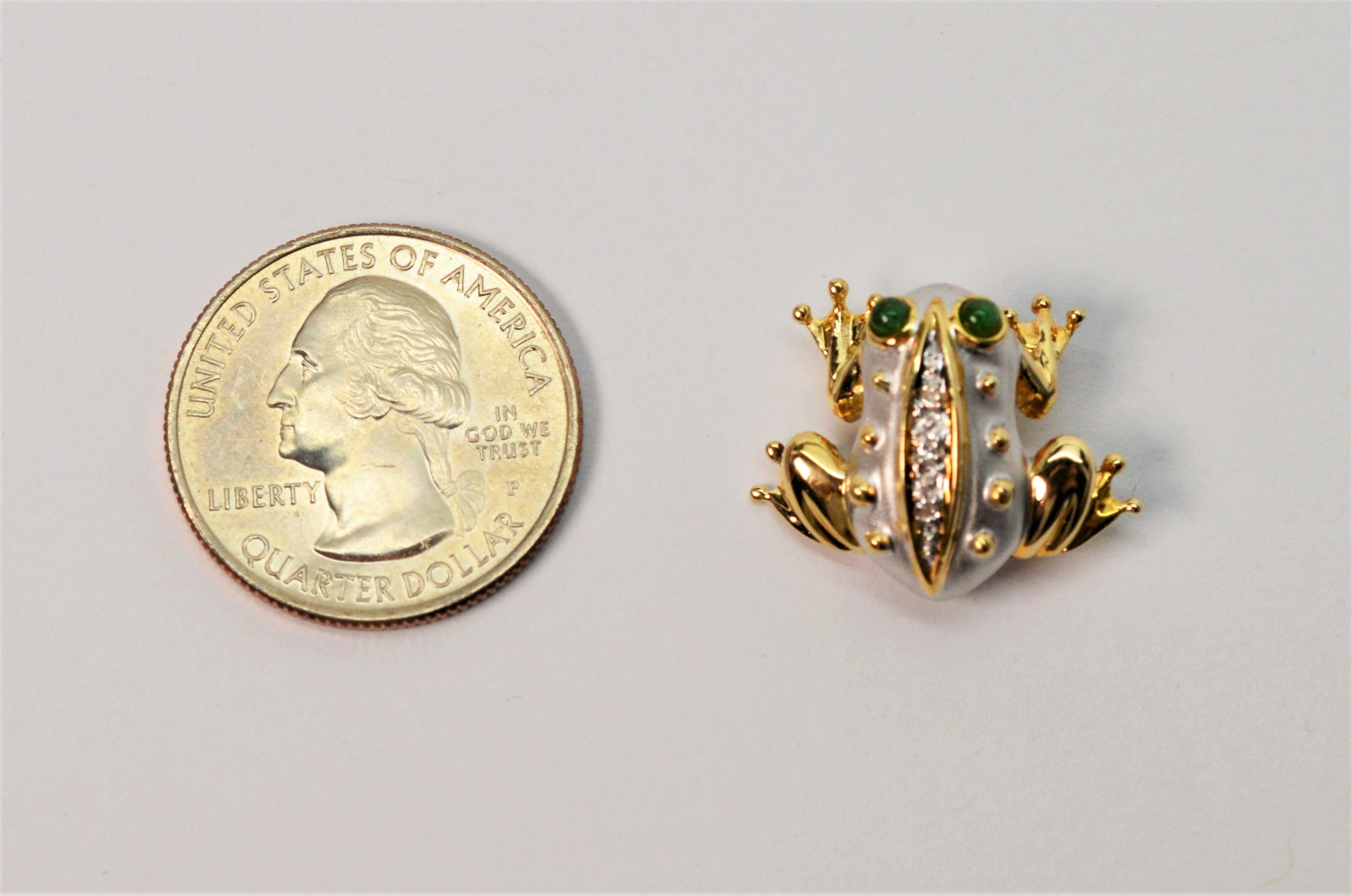 Gold Diamond Emerald Bullfrog Pin Brooch Pendant 2