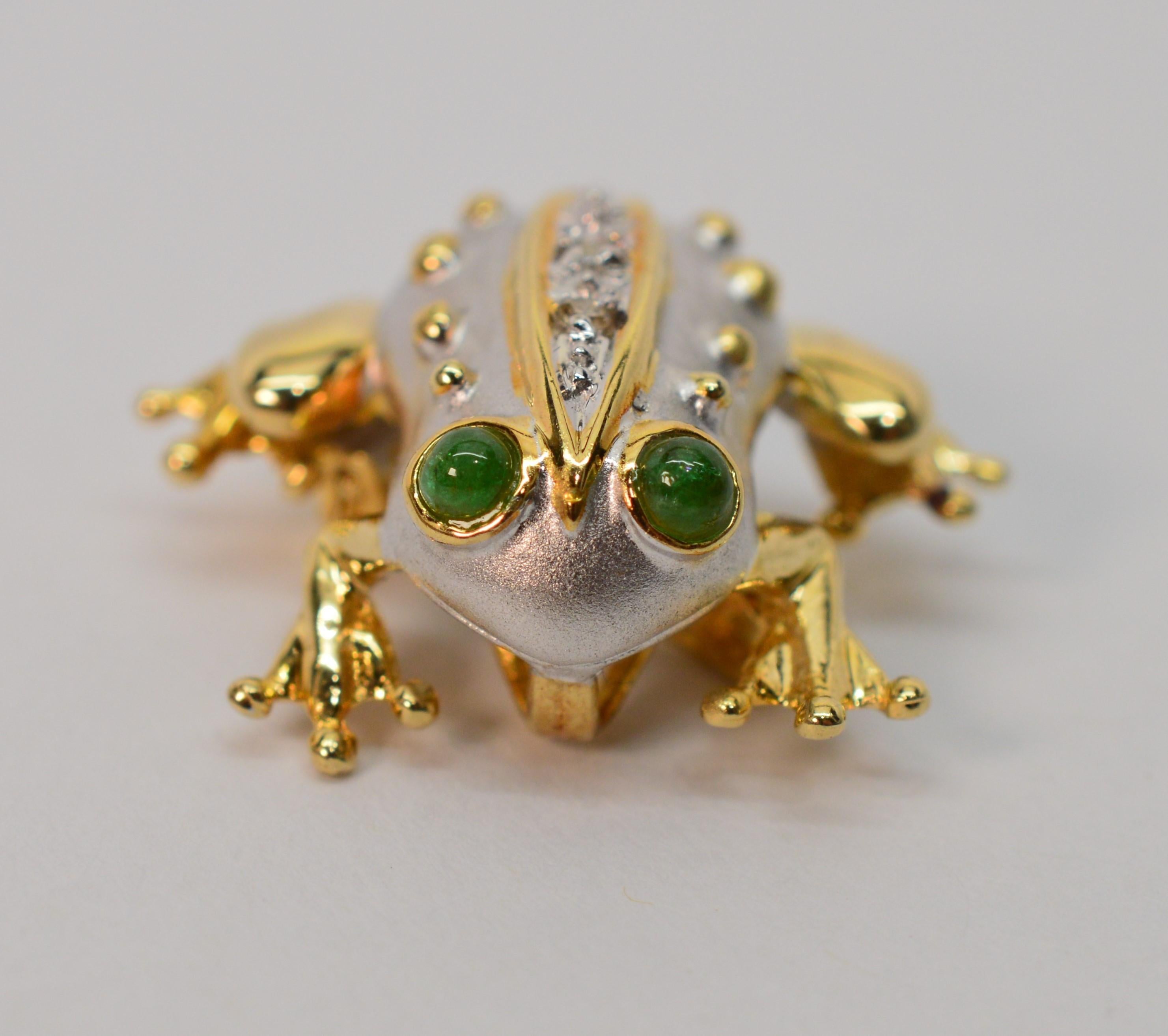 Gold Diamond Emerald Bullfrog Pin Brooch Pendant 3