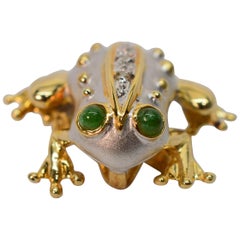 Gold Diamond Emerald Bullfrog Pin Brooch Pendant