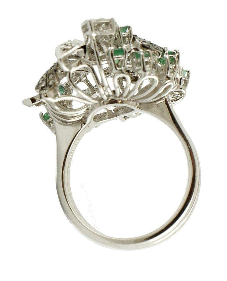 Retro Gold Diamond Emerald Cocktail Ring