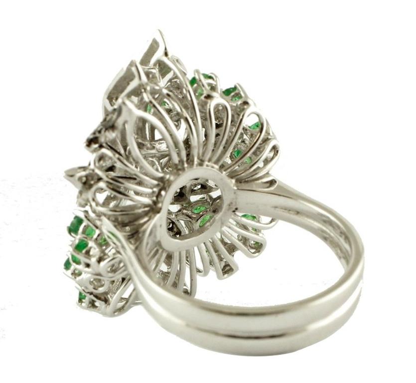 Brilliant Cut Gold Diamond Emerald Cocktail Ring
