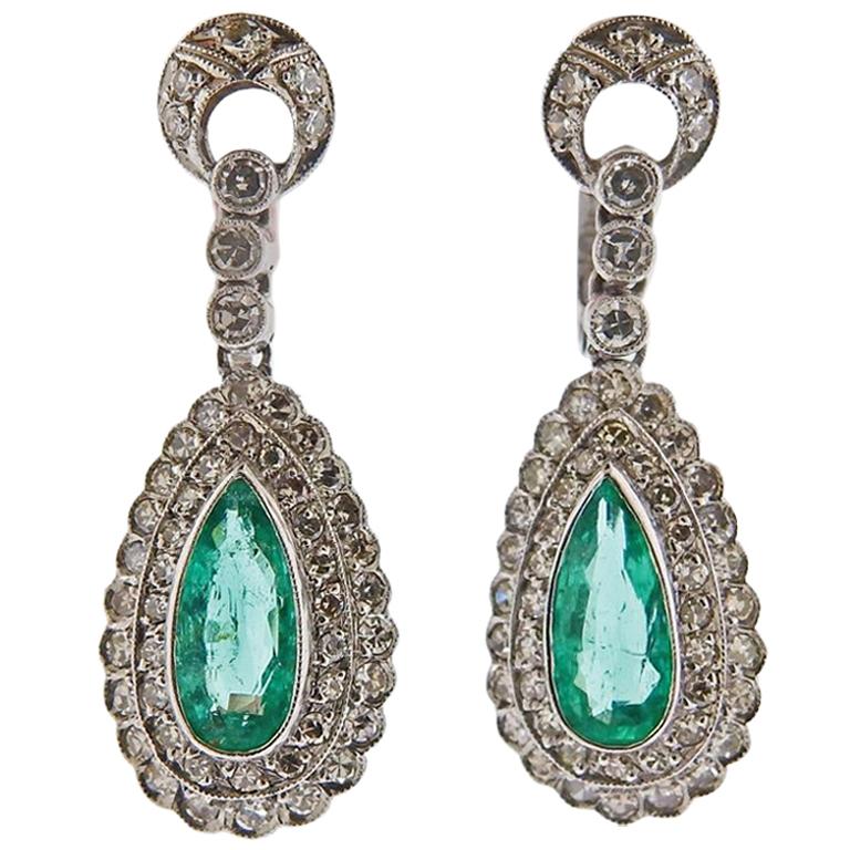 Gold Diamond Emerald Drop Earrings