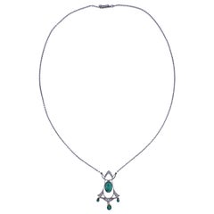 Gold Diamond Emerald Lavalier Necklace