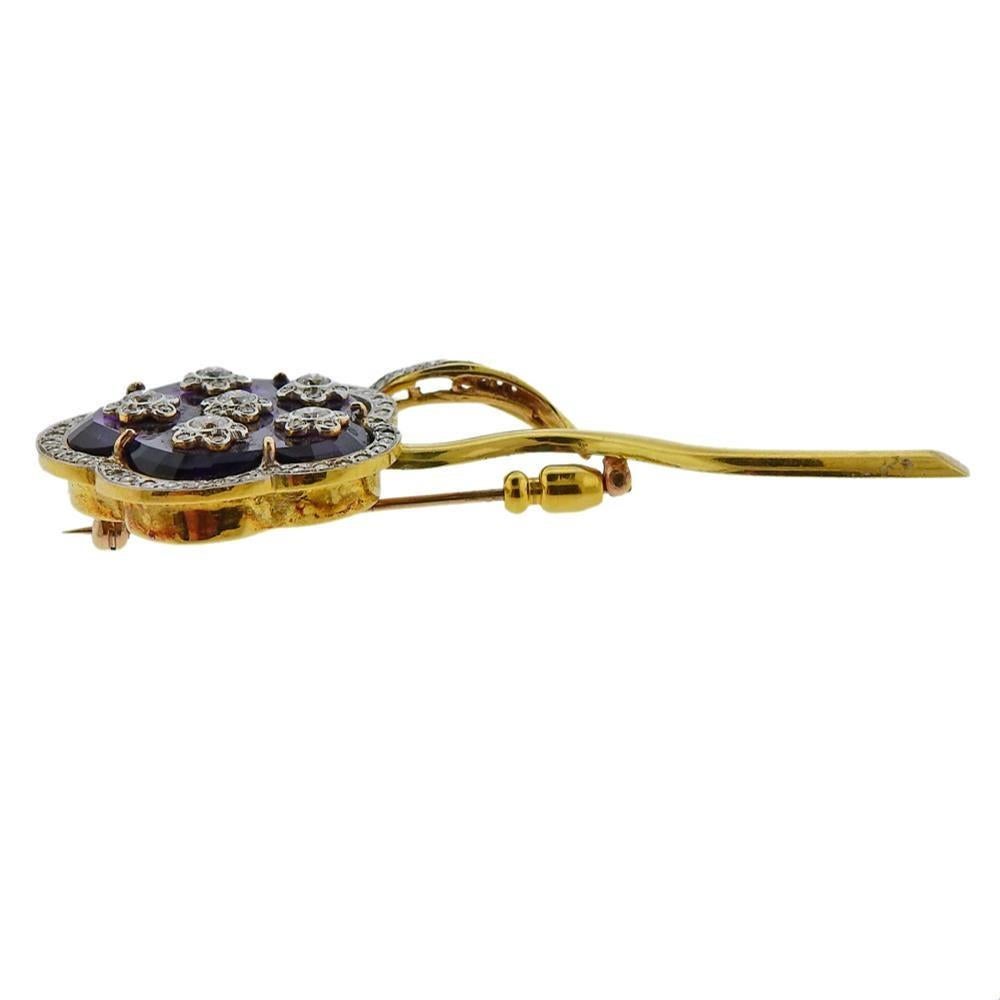 Große Gold-Diamant-Emaille-Blumen-Brosche im Zustand „Hervorragend“ im Angebot in New York, NY
