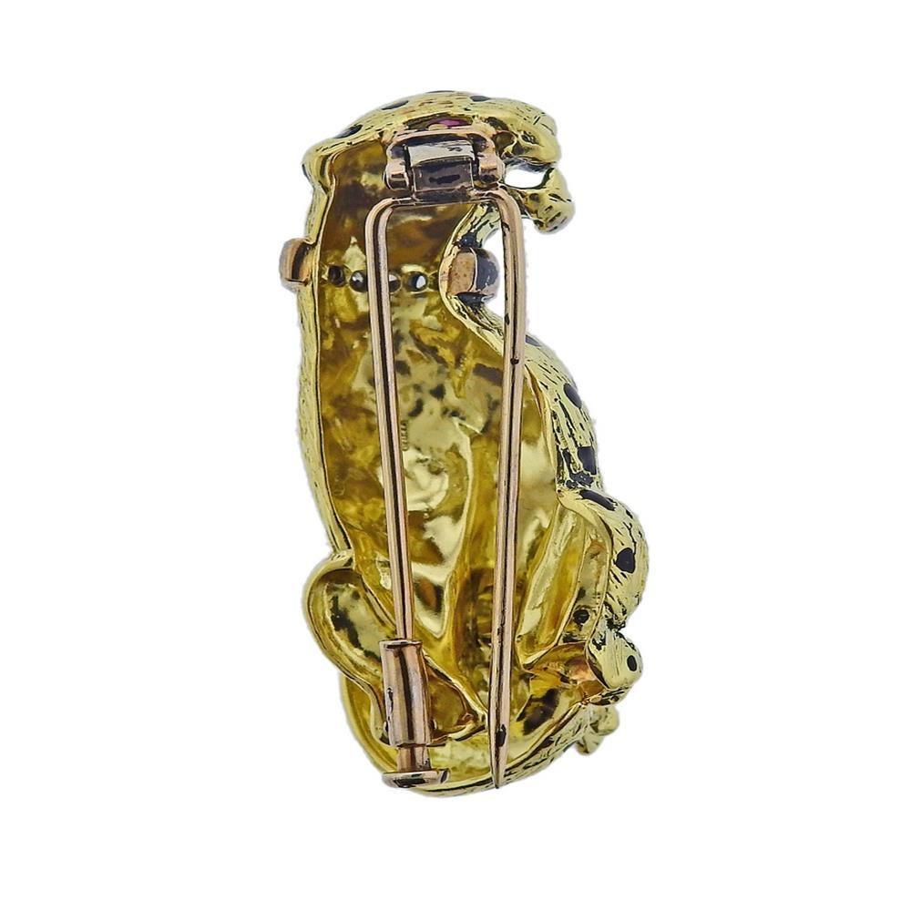 Women's or Men's Gold Diamond Enamel Panther Brooch Pin