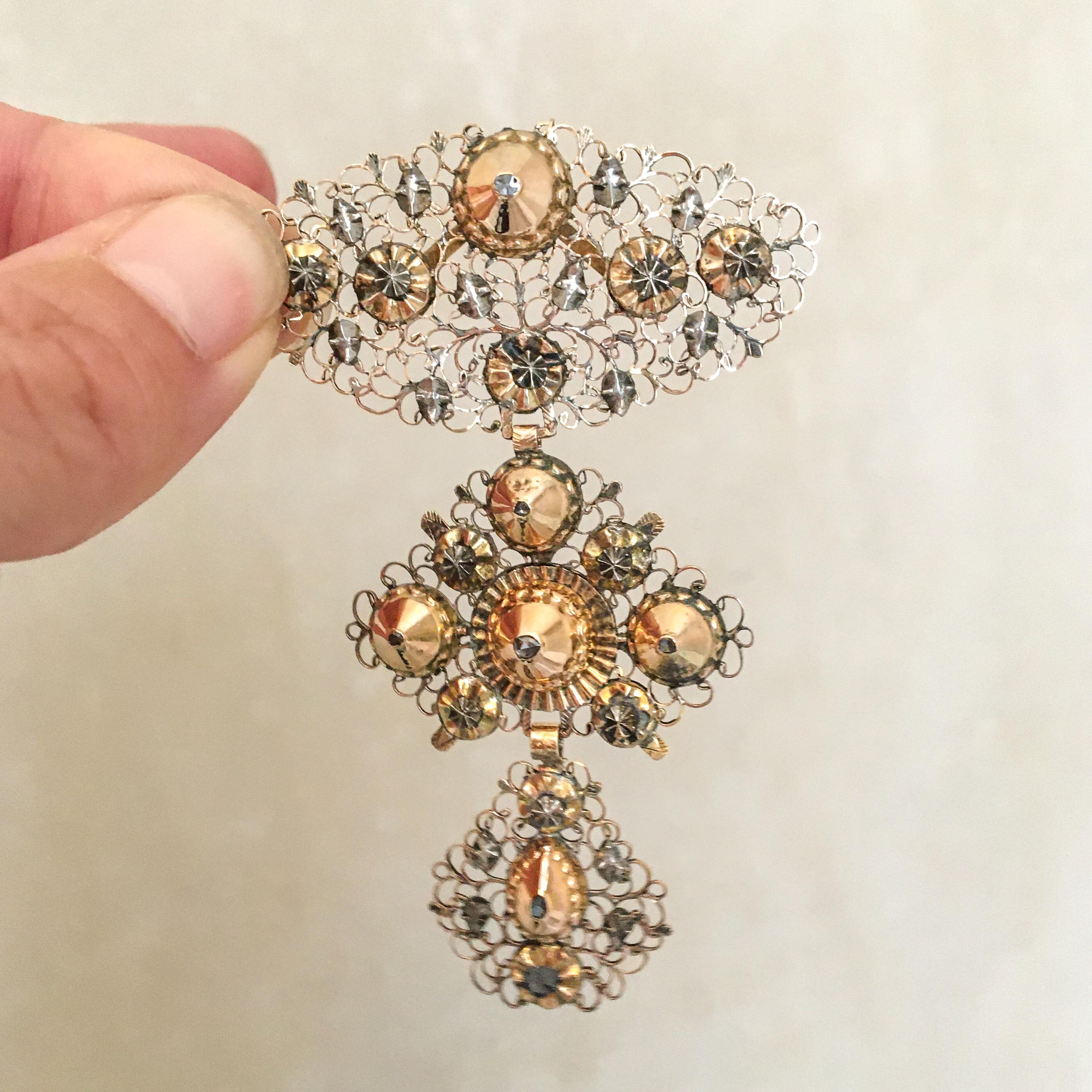 Georgien Pendentif croix antique des années 1750 en or 18 carats et diamants en vente