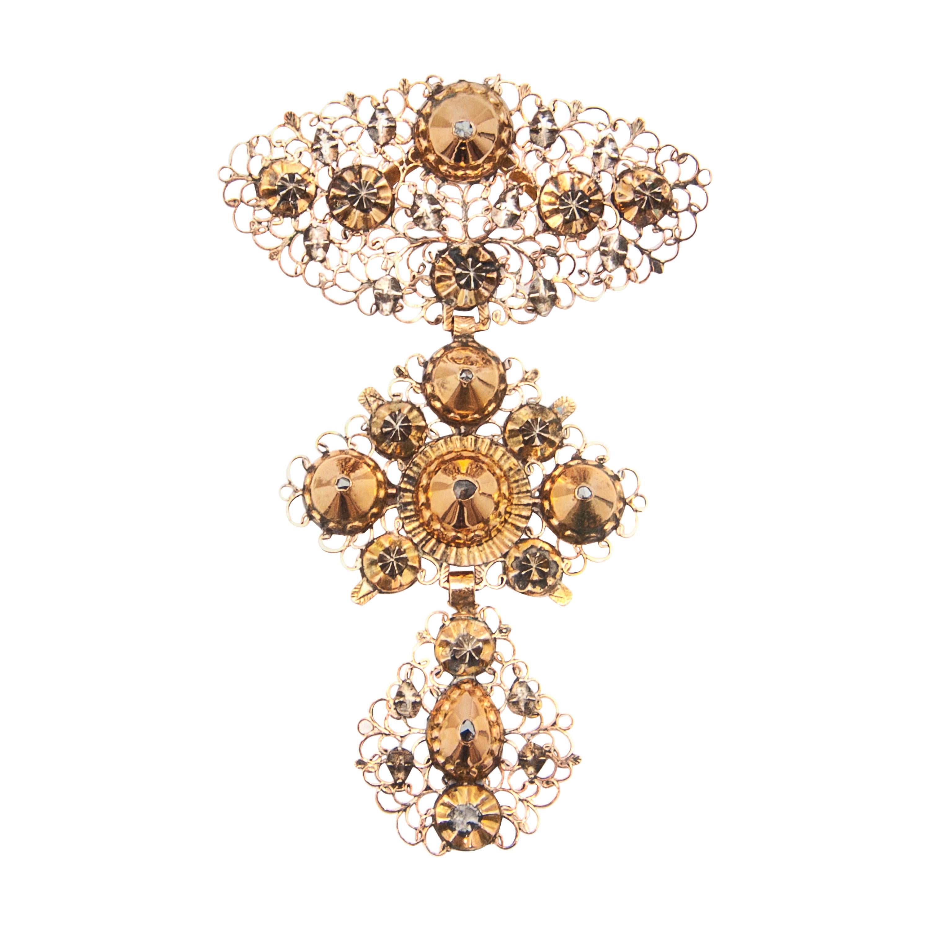 Pendentif croix antique des années 1750 en or 18 carats et diamants