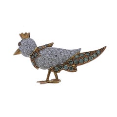 Gold Diamond Gemstone Bird Brooch