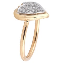 18kt Yellow Gold Heart Diamond Ring, Pave Set, Italy, Circa 1970