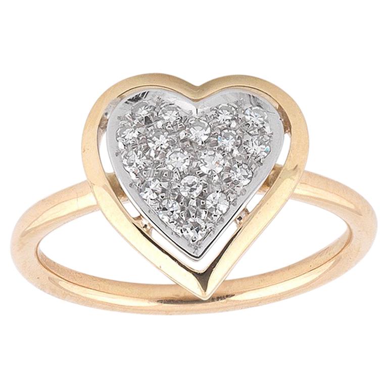 Diamant-Herz-Diamant-Ring aus Gold (Retro) im Angebot