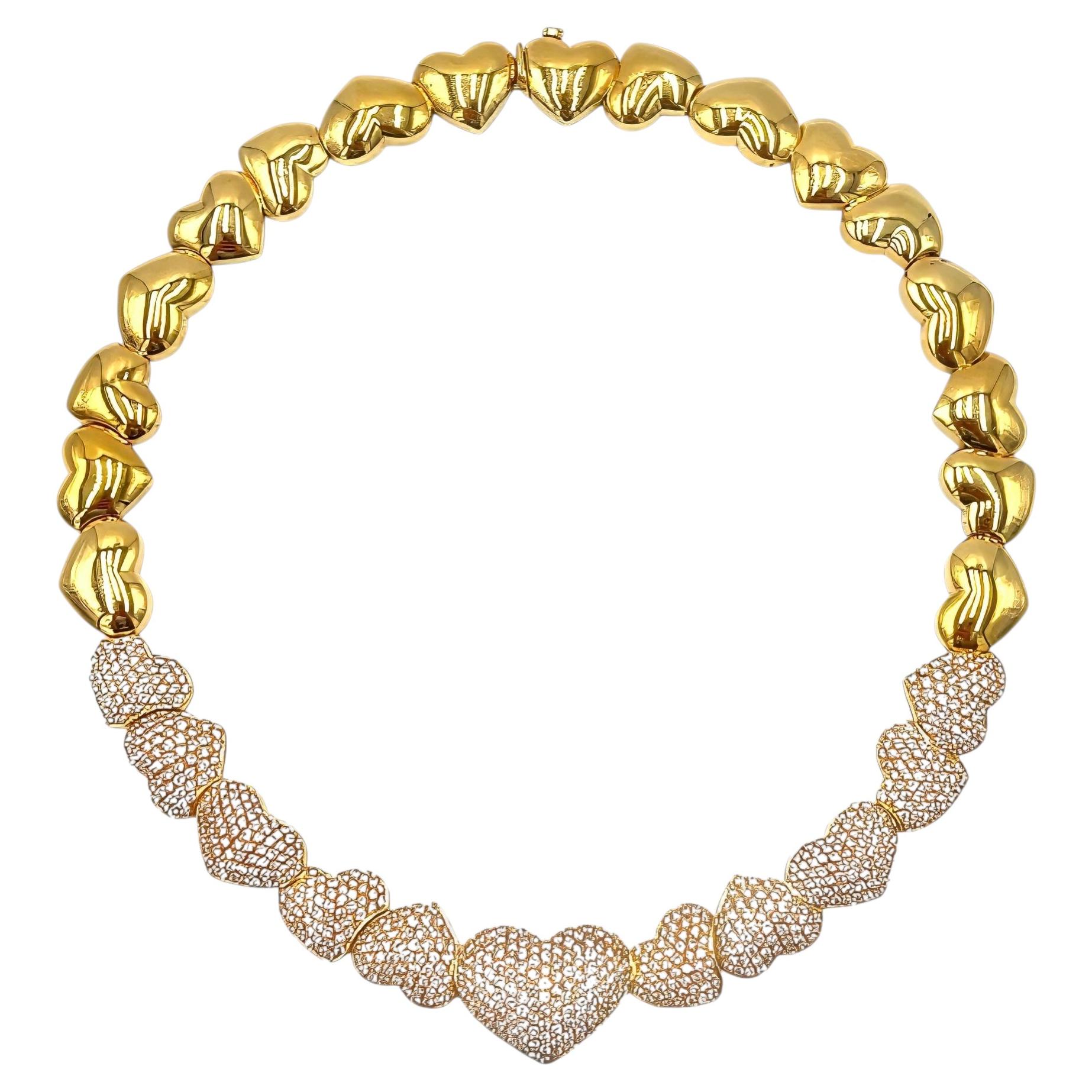 Gold Diamond Heart Link Necklace For Sale