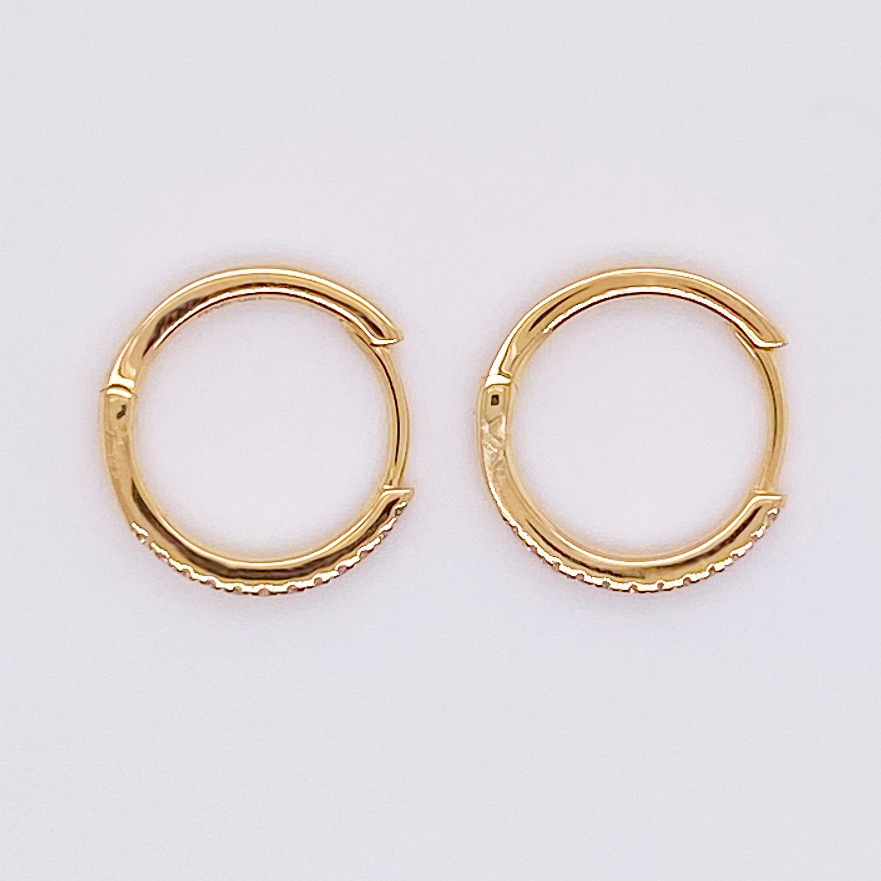 Round Cut Gold Diamond Hoop Earrings, Gold 18 Karat, 18 Karat, .10 Carat Diamond Huggies For Sale