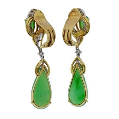 Gold Diamond Jade Drop Earrings