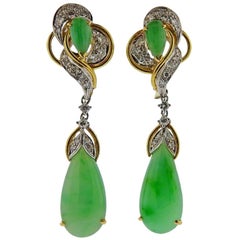 Vintage Gold Diamond Jade Drop Earrings