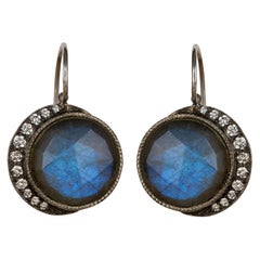 Gold Diamond Labradorite Full Blue Moon Earrings