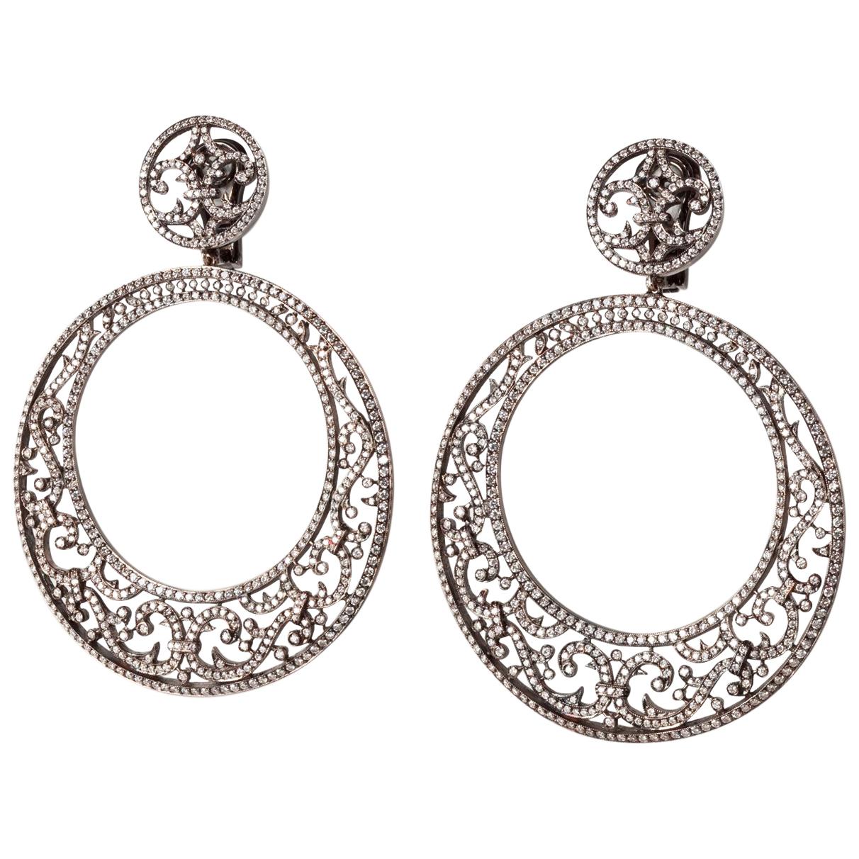 Gold Diamond Lace Cocktail Earrings For Sale