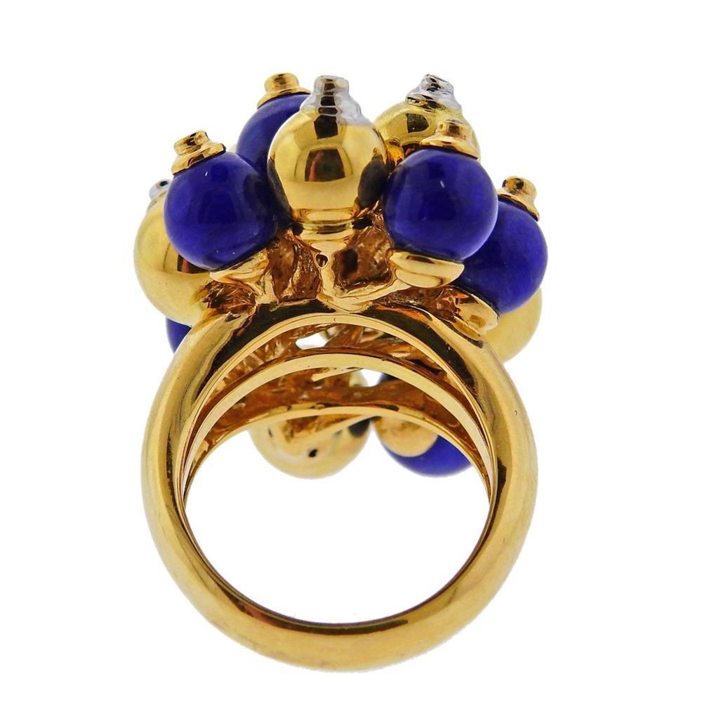 Gold Diamond Lapis Bubble Ring In Excellent Condition In New York, NY