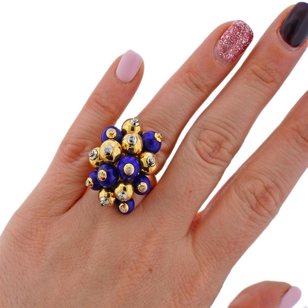 Women's Gold Diamond Lapis Bubble Ring