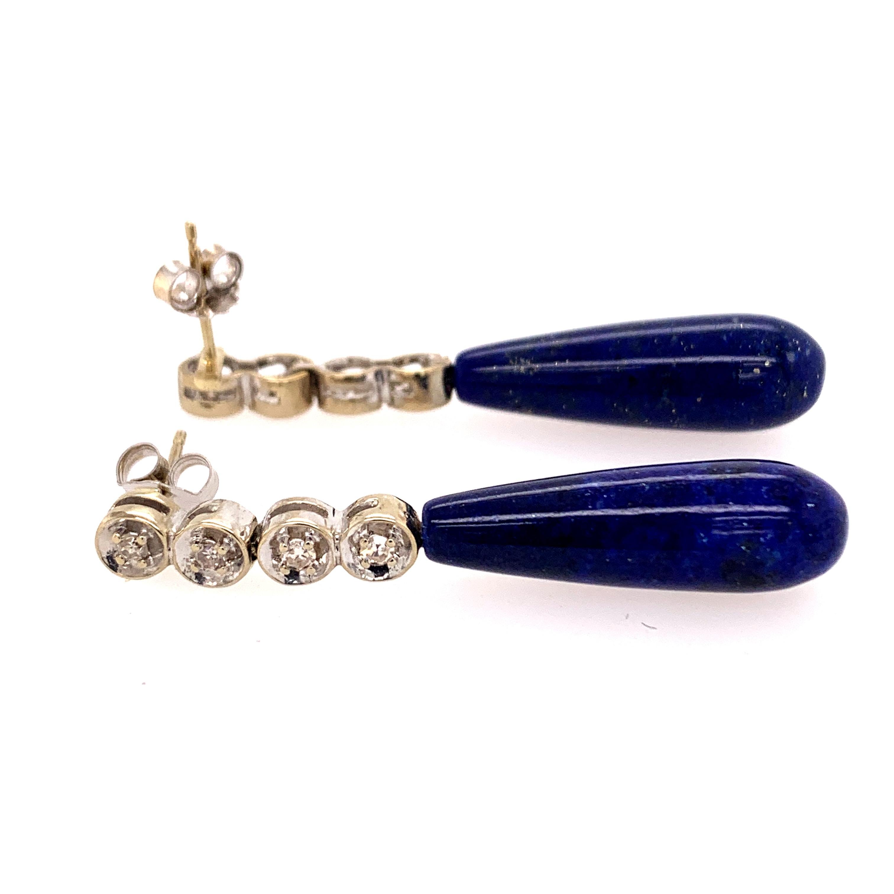 Gold Diamond and Lapis Drop Earrings In Excellent Condition In New York, NY