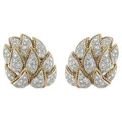 Gold Diamond Leaf Cluster Earrings